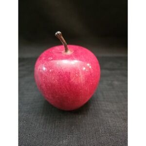 🍎Vintage Red Marble/Stone Apple Paperweight W/ Brown Stem Dark Red